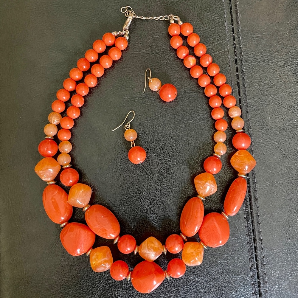 2 Strand Necklace and Earrings Set